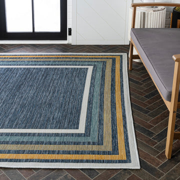 Pollux Classic Coastal Mitred Stripe Reversible Machine-Washable Indoor/Outdoor Area Rug